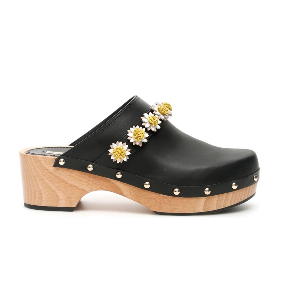 Fabrizio Viti Jean black daisy clogs made in Italy size 39 ex cond authentic!